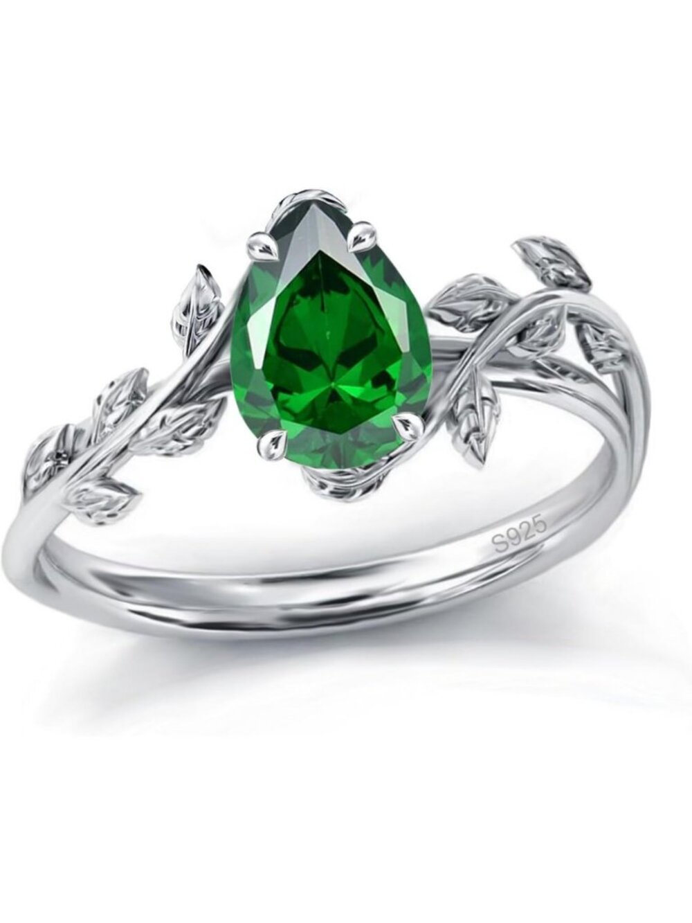 Natural Moss Agate & Opal Birthstone Ring in 925 Sterling Silver - Leaf Design